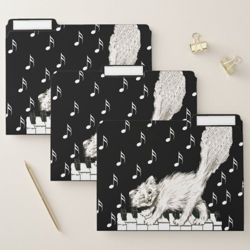 Fun White Cat Winking While Walking on Piano File Folder