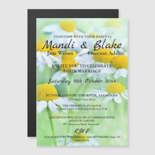 Fun White Daisies Black Fonts Thin Magnetic Card