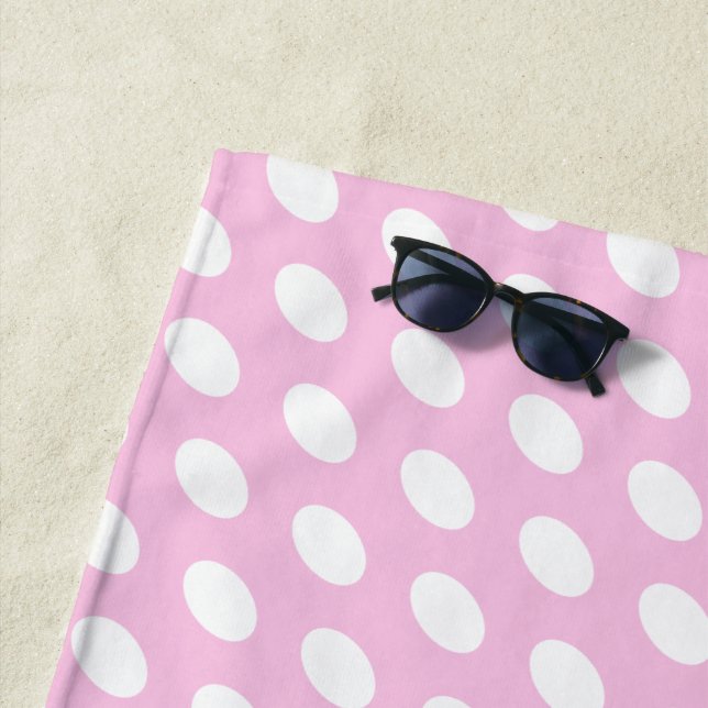 Fun White Elliptical Polka Dots On Chic Light Pink Beach Towel (In Situ)