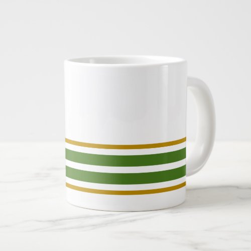  Fun White Forest Green Bottom Rim Racing Stripes  Giant Coffee Mug