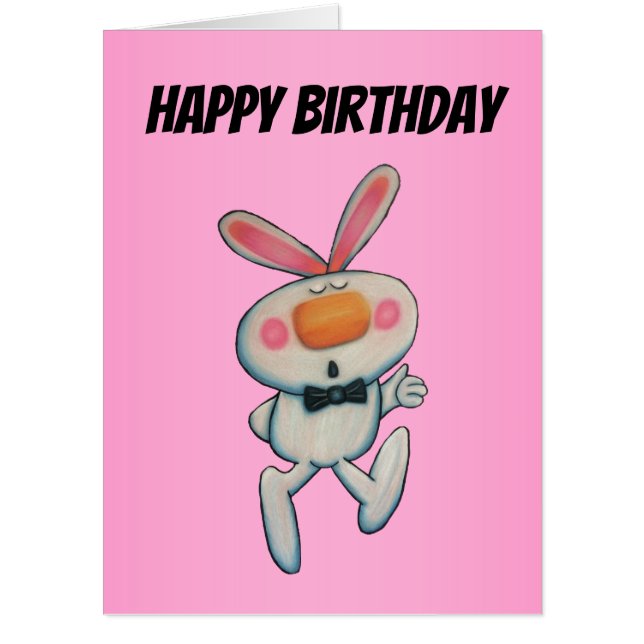 Fun White Happy Birthday Thumbs Up Bunny Card (Front)
