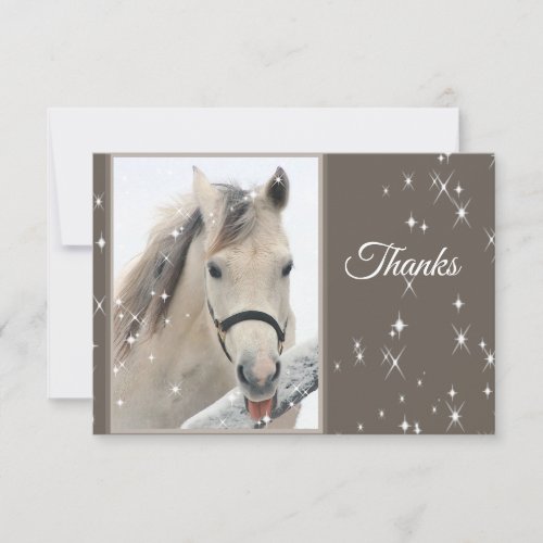 Fun White Horse Snowflakes Winter  Animal Thanks Thank You Card