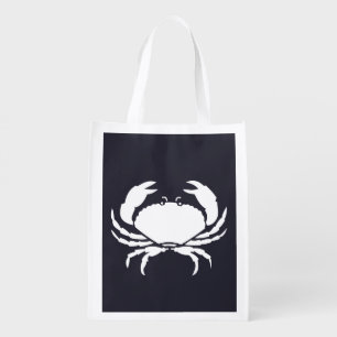 fun white nautical CRAB silhouette   Grocery Bag