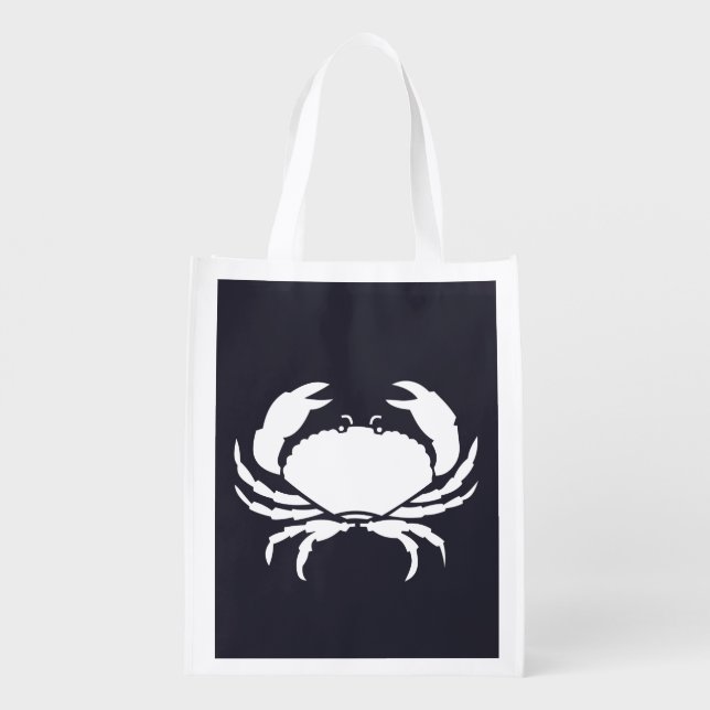 fun white nautical CRAB silhouette | Grocery Bag (Back)