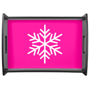 Fun White Nordic Snowflake On Bright Holiday Pink Serving Tray