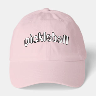 Fun White Outlined PICKLEBALL Text On Light Pink Hat