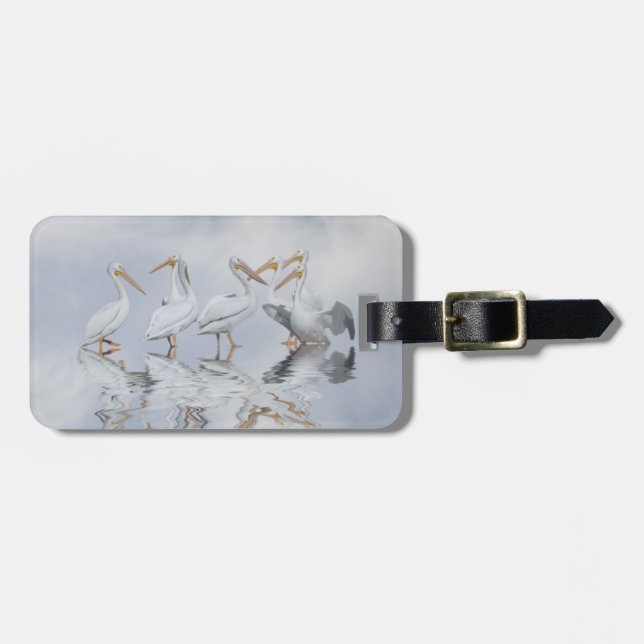 Fun White Pelican Luggage Tag (Front Horizontal)