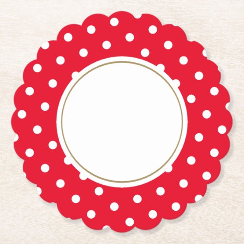 Fun White Polka Dots On Bright Red Center Circle Paper Coaster