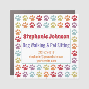 Fun White Rainbow Colored Paw Prints Dog Walking Car Magnet