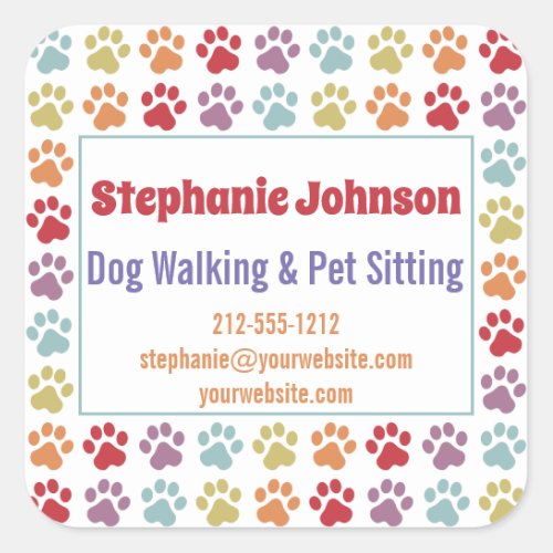 Fun White Rainbow Colored Paw Prints Dog Walking Square Sticker