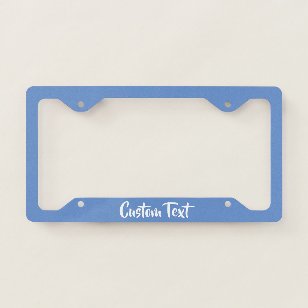 Fun White Script Text on Light Blue License Plate Frame Zazzle