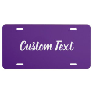 Fun White Script Text Template on Royal Purple License Plate