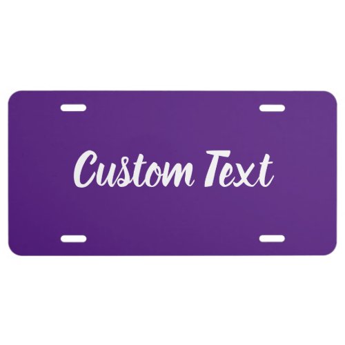 Fun White Script Text Template on Royal Purple License Plate