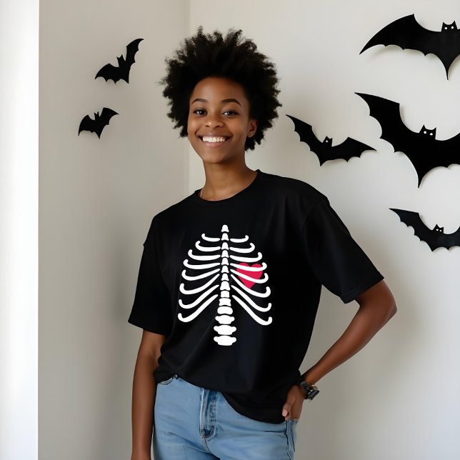 Fun White Skeleton Rib Bones & Heart Halloween Tri-Blend Shirt (Fun White Skeleton Rib Bones & Heart Halloween Tri-Blend Shirt)