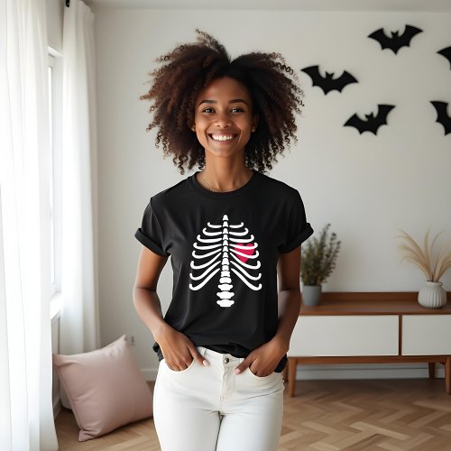 Fun White Skeleton Rib Bones  Heart Halloween Tri_Blend Shirt