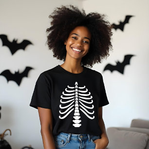 Fun White Skeleton Rib Bones & Skull Halloween Tri-Blend Shirt
