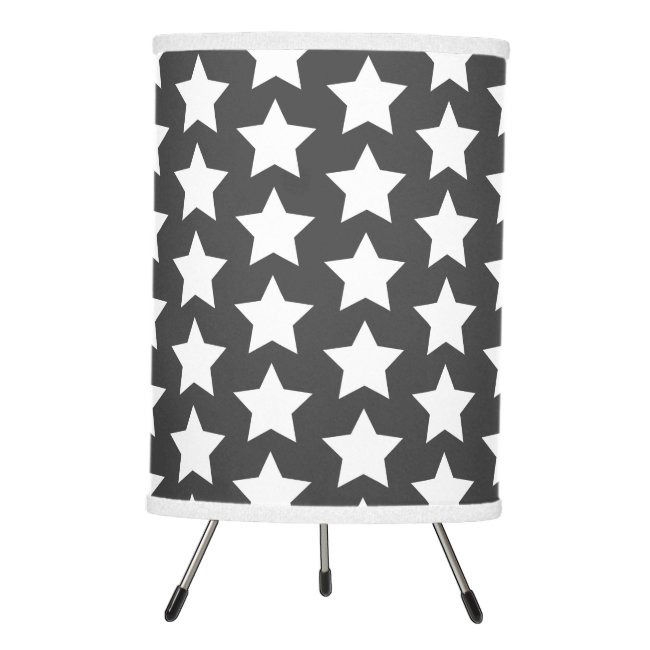 Fun White Stars Pattern Charcoal Grey Tripod Lamp