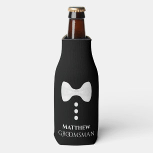Fun White Tie Groomsman Wedding Foam Bottle Cooler