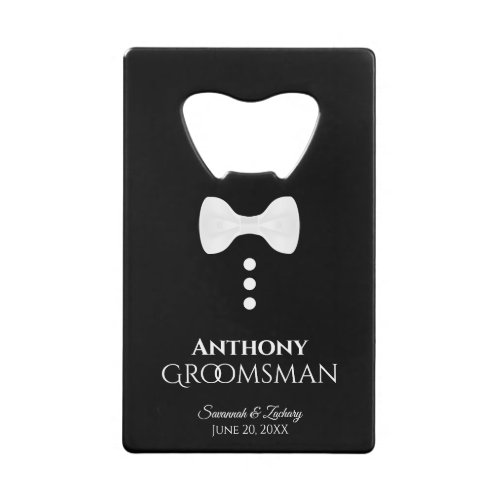 Fun White Tie Tuxedo Groomsman Wedding Credit Card Bottle Opener