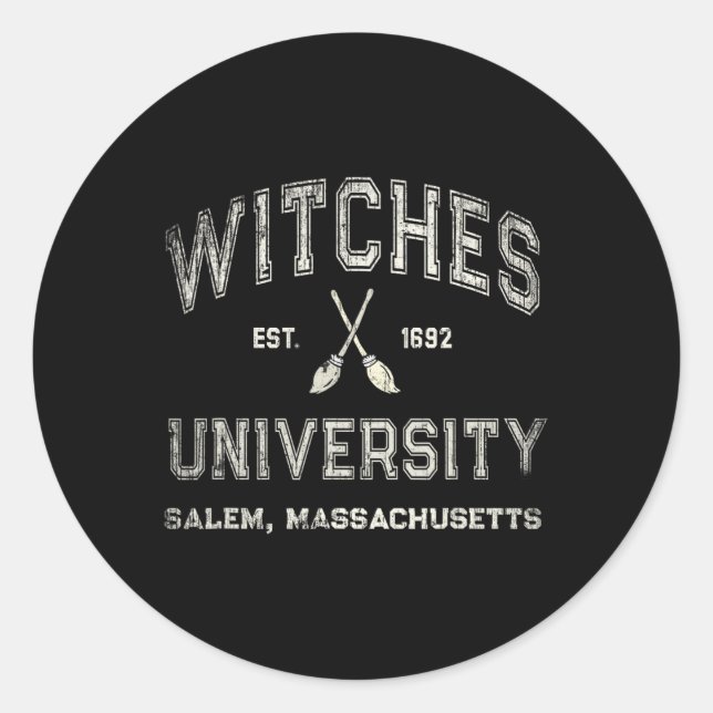 Fun Wiccan Witches University Salem Machusetts Wit Classic Round Sticker (Front)
