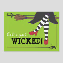 Fun Wicked Witch on Broom Halloween Party Invitation