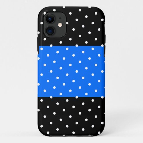 Fun Wide Bright Blue Stripe White Dots On Black iPhone 11 Case