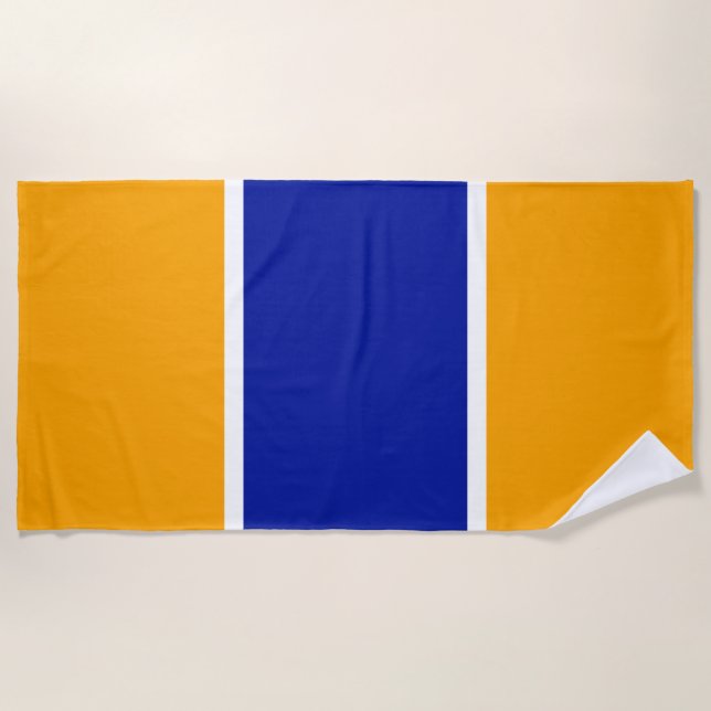 Fun Wide Bright Royal Blue Yellow Vertical Stripes Beach Towel (Front)