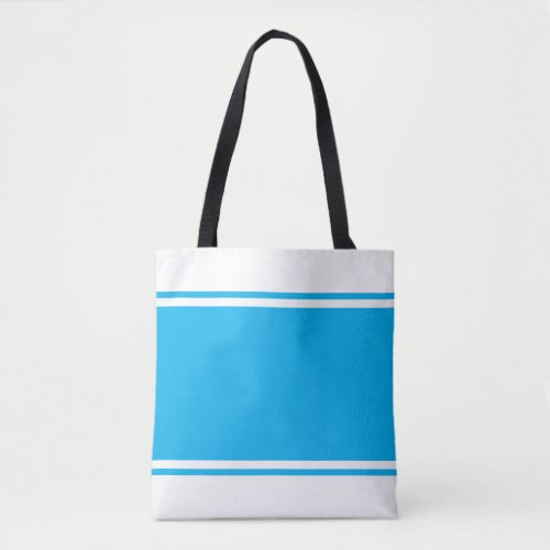 Fun Wide Bright Sky Blue Racing Stripes On White Tote Bag