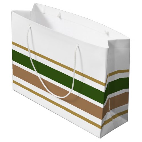 Fun Wide Dark Green Brown Racing Stripes On White Large Gift Bag