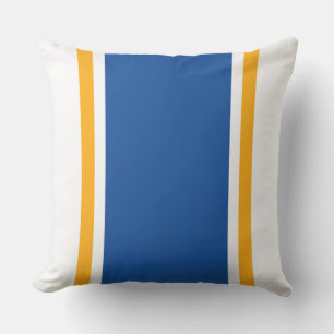 Fun Wide Deep Blue Yellow White Racing Stripes Outdoor Pillow