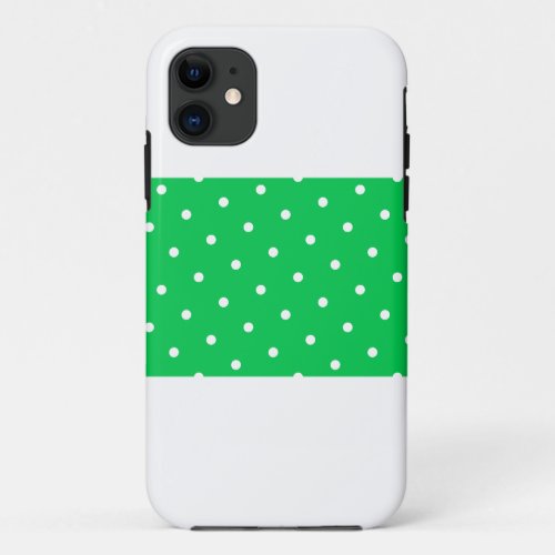 Fun Wide Lime Green Stripe White Dots On White iPhone 11 Case
