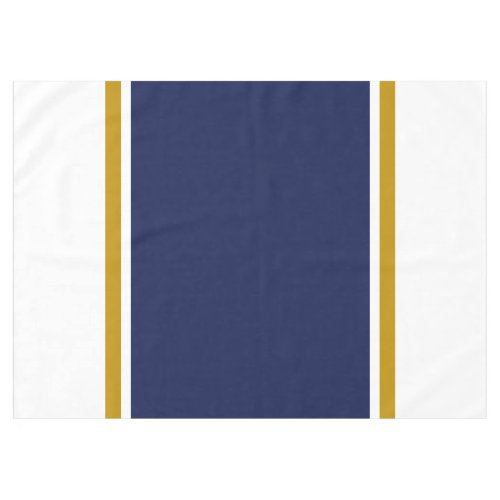 Fun Wide Navy Blue Brown Racing Stripes On White Tablecloth
