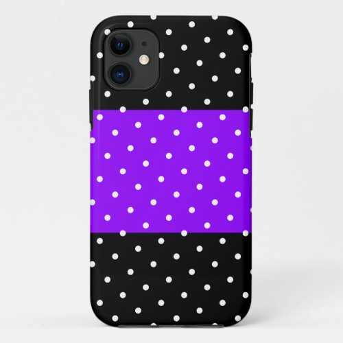 Fun Wide Vivid Purple Stripe White Dots On Black iPhone 11 Case