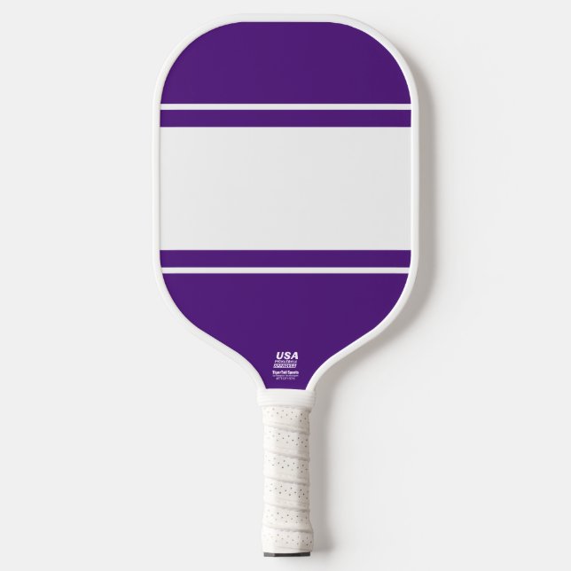 Fun Wide White Racing Stripes On Royal Purple  Carbon Fiber Pickleball Paddle (Front)