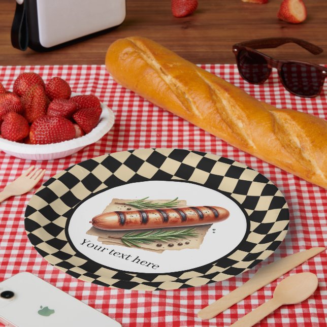 Fun wiener roast grilled hotdog party customizable paper plates (Picnic)