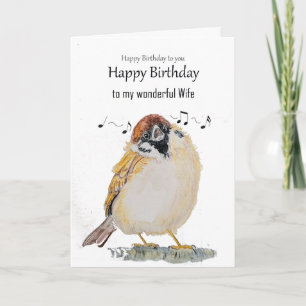 Fun Wife Happy Birthday Sparrow Bird Card