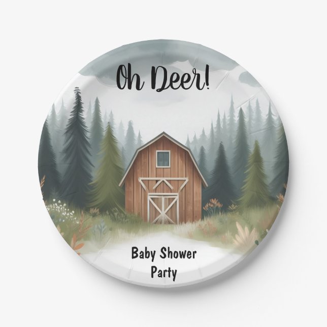 Fun Wild Mother To Be Wood Woodland Baby Shower Paper Plates (Front)