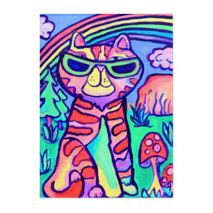 Fun Wild Neon Cat Cool Art Painting 