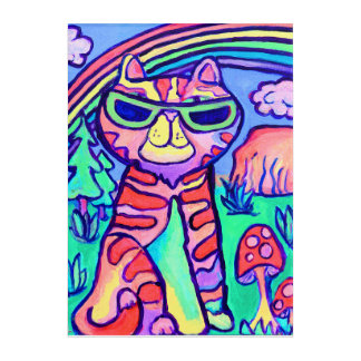 Fun Wild Neon Cat Cool Art Painting