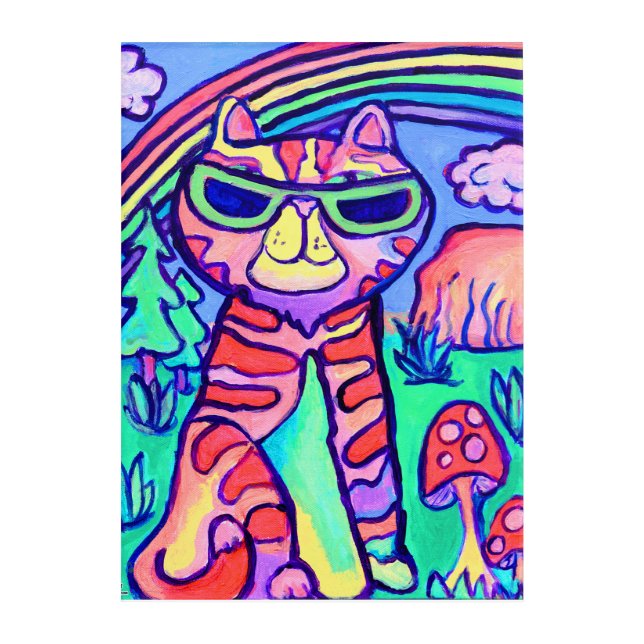 Fun Wild Neon Cat Cool Art Painting  (Front)