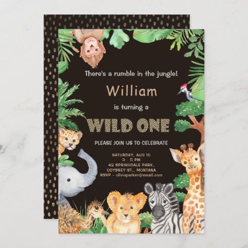 Fun Wild One Jungle Boy First Birthday Invitation