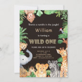 Fun Wild One Jungle Boy First Birthday Invitation (Front)