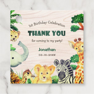 Fun Wild One Jungle Safari Wood Texture Birthday Favor Tags