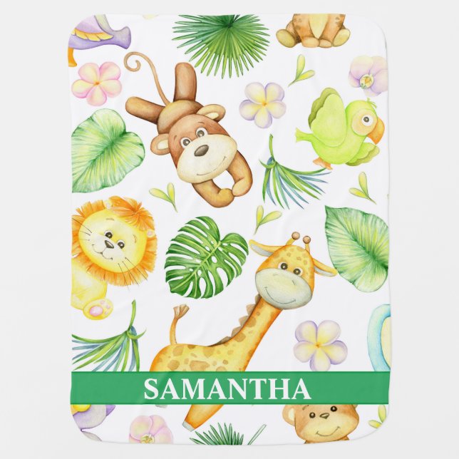 Fun Wild Safari Animals Nursery Baby Blanket (Front)
