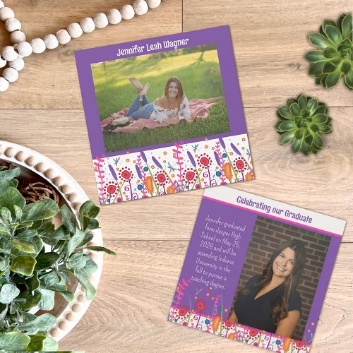 Fun Wildflower Colorful Graduation Custom Photo Invitation