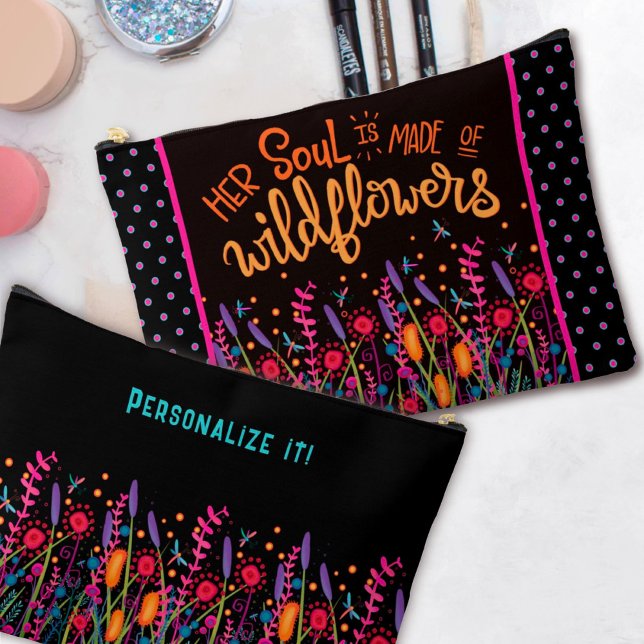 Fun Wildflowers Quote Floral Custom Name Accessory Pouch (Creator Uploaded)