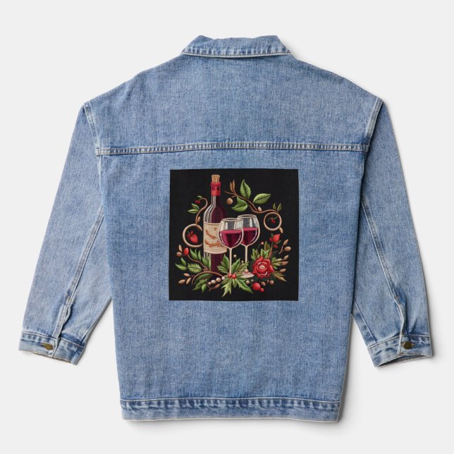 Fun wine embroidery look  denim jacket (Back)