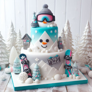 FUN WINTER SNOWBOARDING THEME KIDS BIRTHDAY CAKE CARD