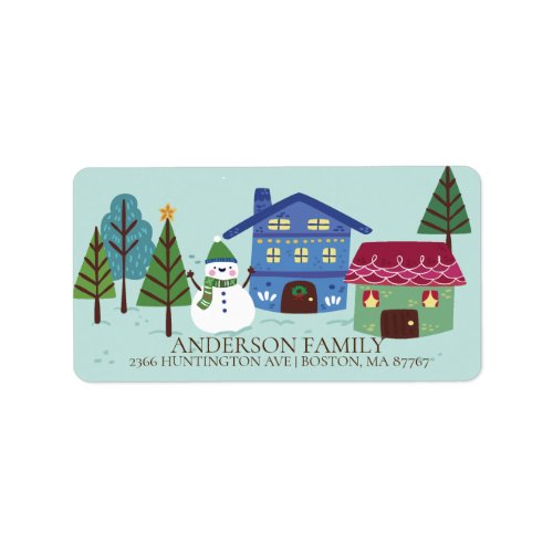 Fun Winter Village Snowman Christmas Address Label
