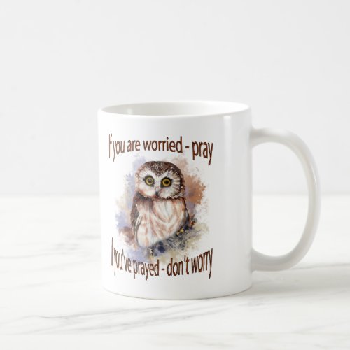 Fun Wise Owl Dont Worry Pray Quote Coffee Mug